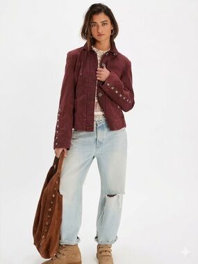 1248. FREE PEOPLE Noho utility jacket In Rum Raisin Sz M NWT $198